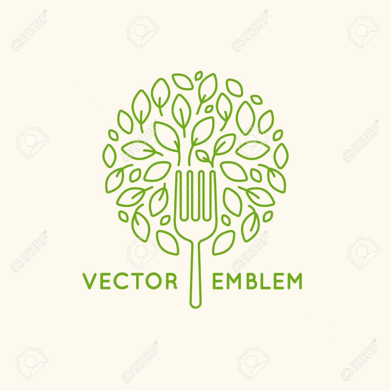 Vector Logo Design Template Vegan Food Concept Icon And