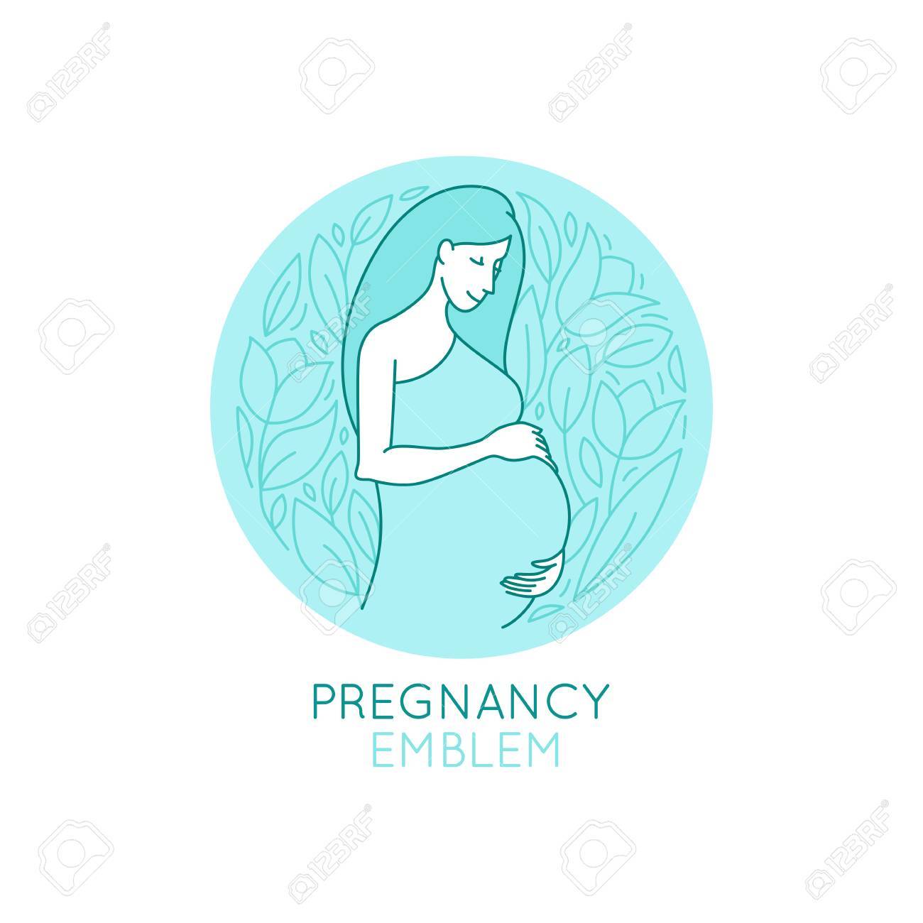 Vector round logo design template and emblem in trendy linear style - pregnancy and maternity - happy pregnant woman with flowers and leaves - natural and healthy motherhood concept - 78461719 Vector round logo design template and emblem in trendy linear style - pregnancy and maternity - happy pregnant woman with flowers and leaves - natural and healthy motherhood concept - 78461719