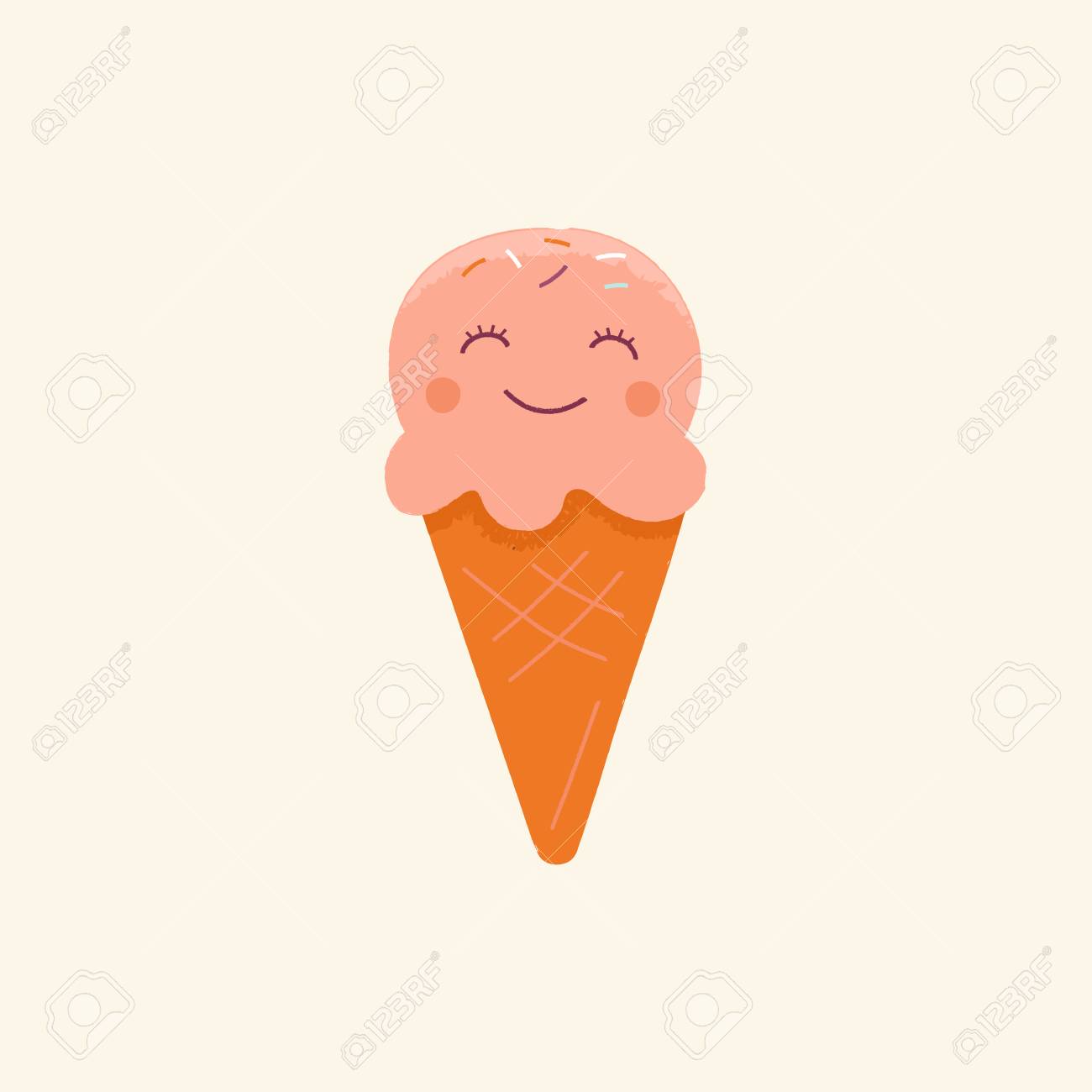 Vector cartoon illustration in simple childish style with ice cream - nursery room print template, design element for greeting card or stationery for kids and children - happy cartoon character. - 85389030 Vector cartoon illustration in simple childish style with ice cream - nursery room print template, design element for greeting card or stationery for kids and children - happy cartoon character. - 85389030
