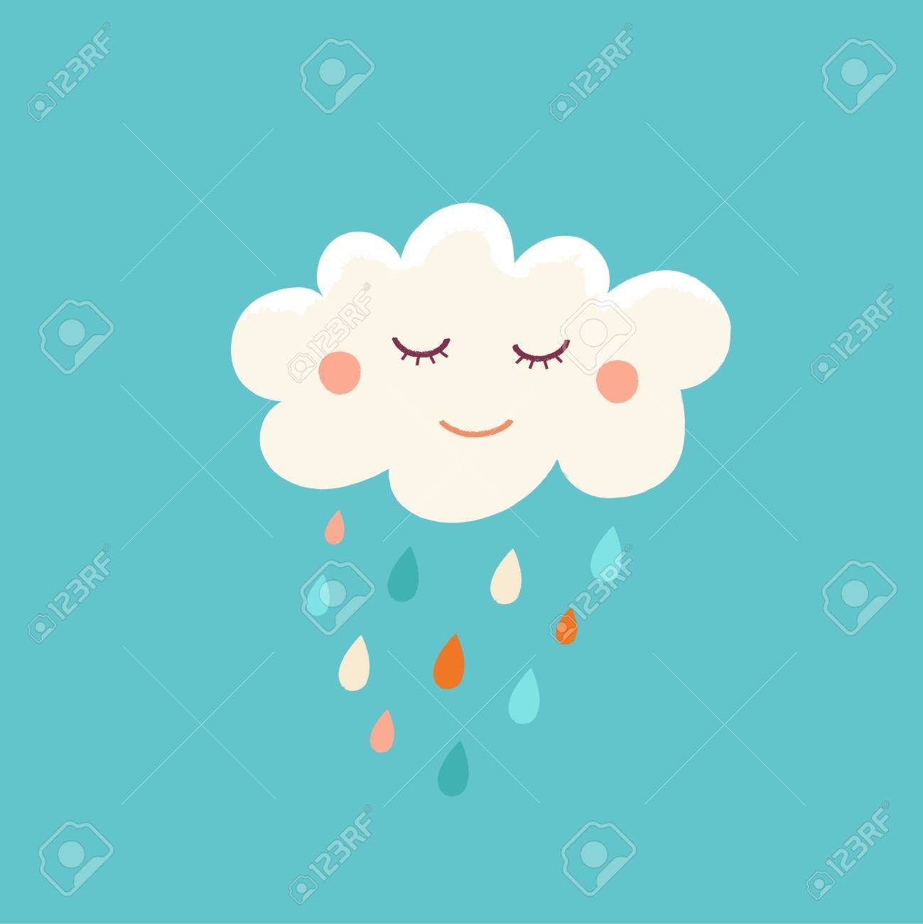 子供たちと子どもたちの幸せな漫画のキャラクターの雲保育ルーム印刷テンプレート グリーティング カードのデザイン要素またはひな形とシンプルな幼稚なスタイルのベクトル漫画イラスト のイラスト素材 ベクタ Image 8729