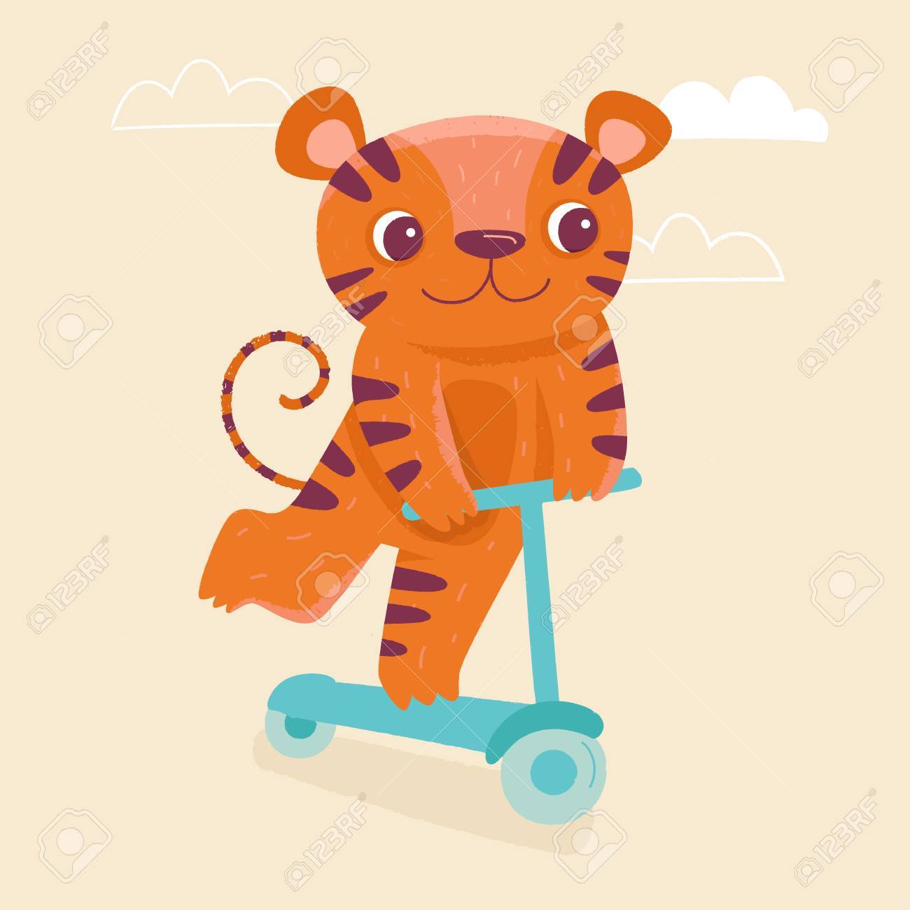 vector cartoon illustration in simple childish style with tiger tiger print template