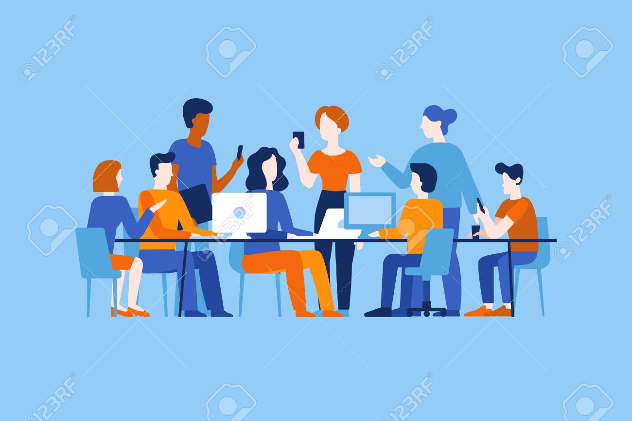 Vector illustration in flat simple style with characters - app and software development - people working together - team of computer programmers, graphic and interface designers, project managers - 112689941 Vector illustration in flat simple style with characters - app and software development - people working together - team of computer programmers, graphic and interface designers, project managers - 112689941