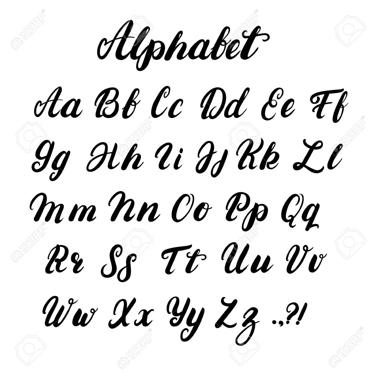 手書きのアルファベットの大文字と小文字の書道 モダンなレタリングを磨いた 白い背景の分離された黒い文字 ベクトルの図 のイラスト素材 ベクタ Image