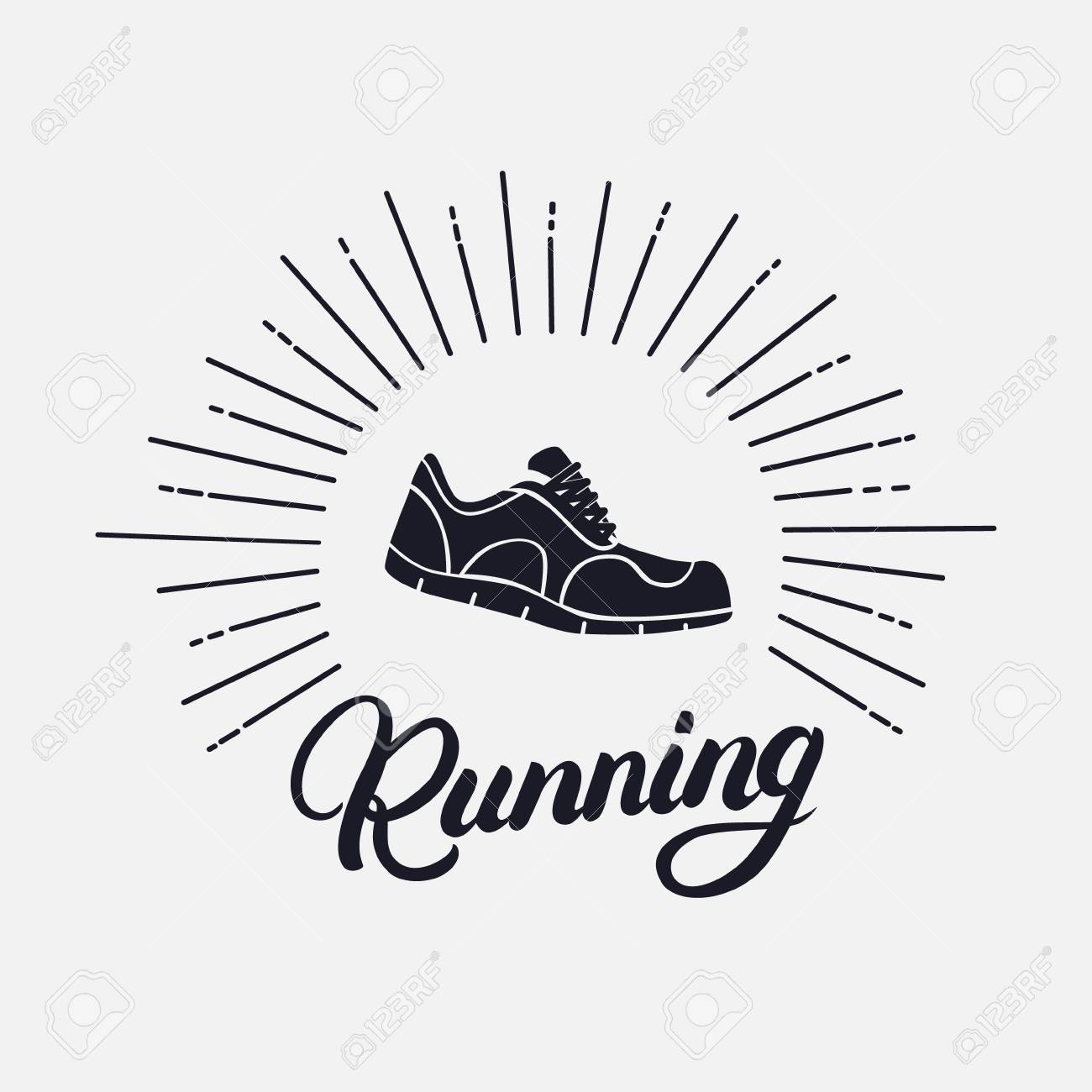 Running Hand Written Lettering With Running Shoes Logo Emblem