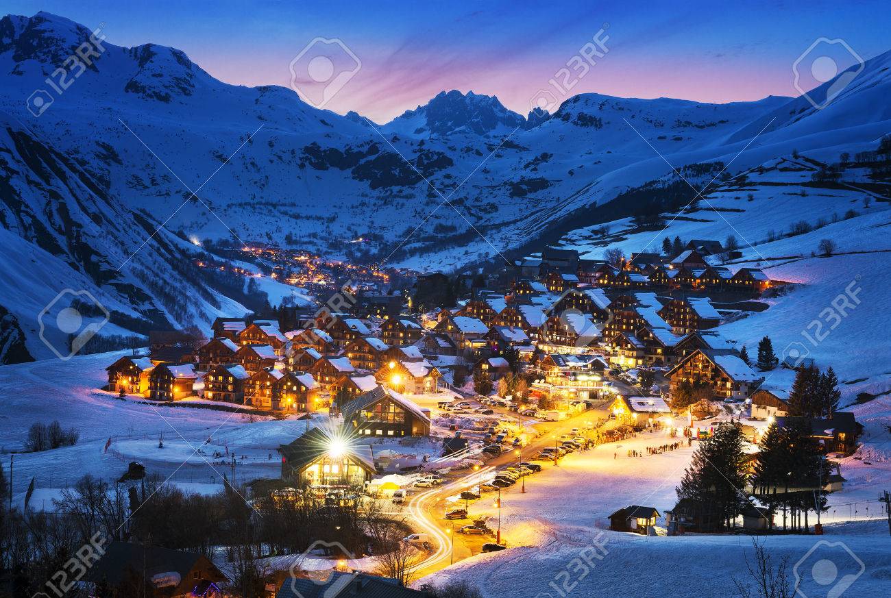 Evening landscape and ski resort in French Alps,Saint jean d'Arves, France - 31718649 Evening landscape and ski resort in French Alps,Saint jean d'Arves, France - 31718649