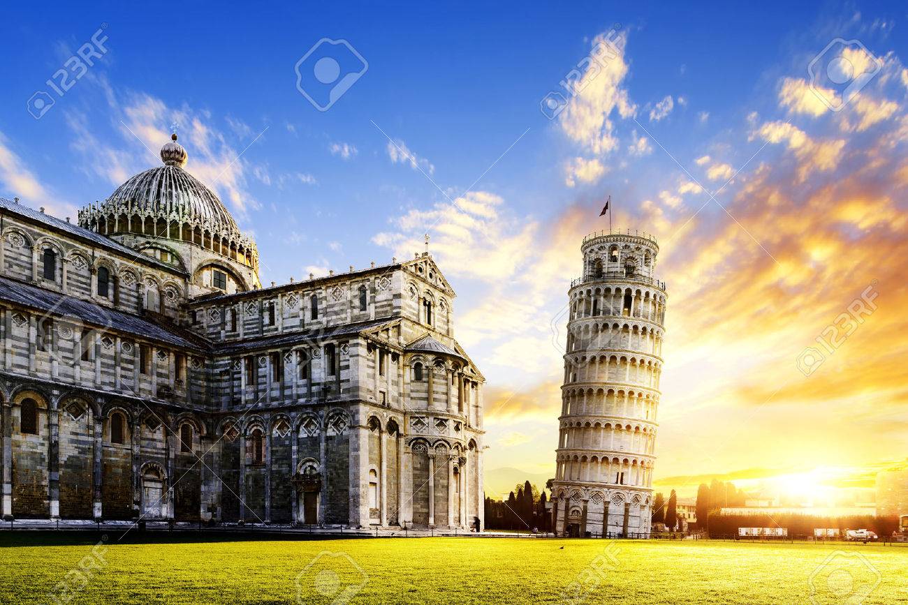 place of Miracoli complex with the leaning tower of Pisa in front, Italy - 36649390 place of Miracoli complex with the leaning tower of Pisa in front, Italy - 36649390