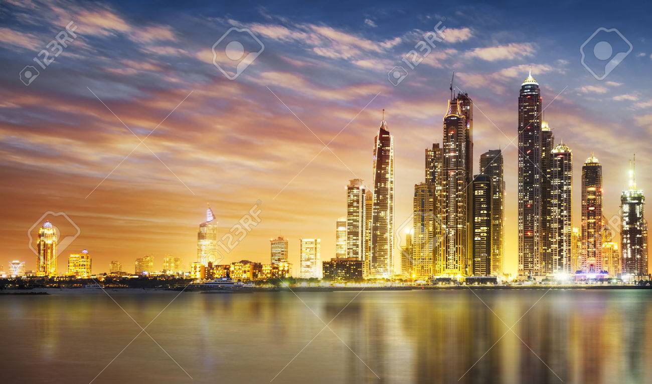 Dubai Marina skyline as seen from Palm Jumeirah - 44255554 Dubai Marina skyline as seen from Palm Jumeirah - 44255554