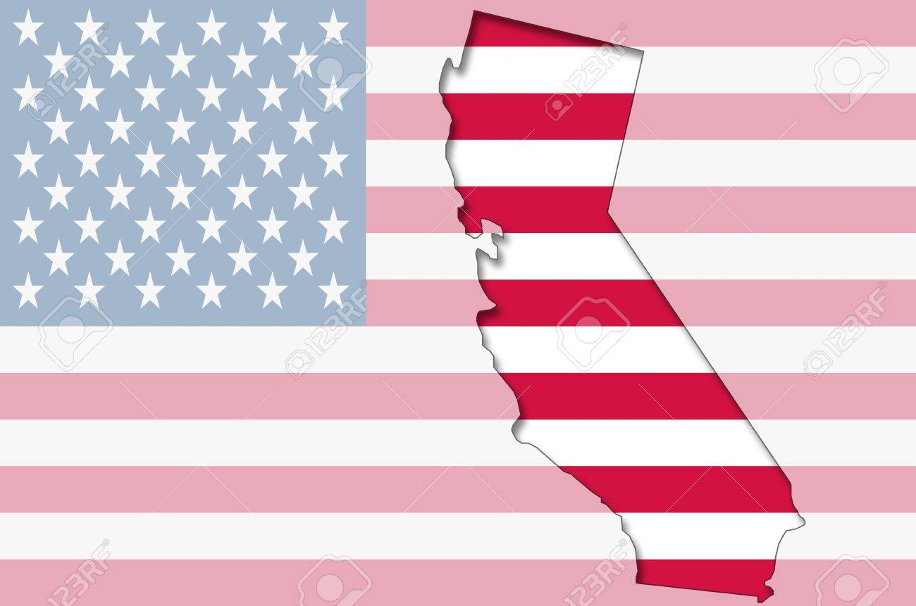 Transparent Outline Map Of California On USA Flag Stock Photo Transparent Outline Map Of California On USA Flag Stock Photo
