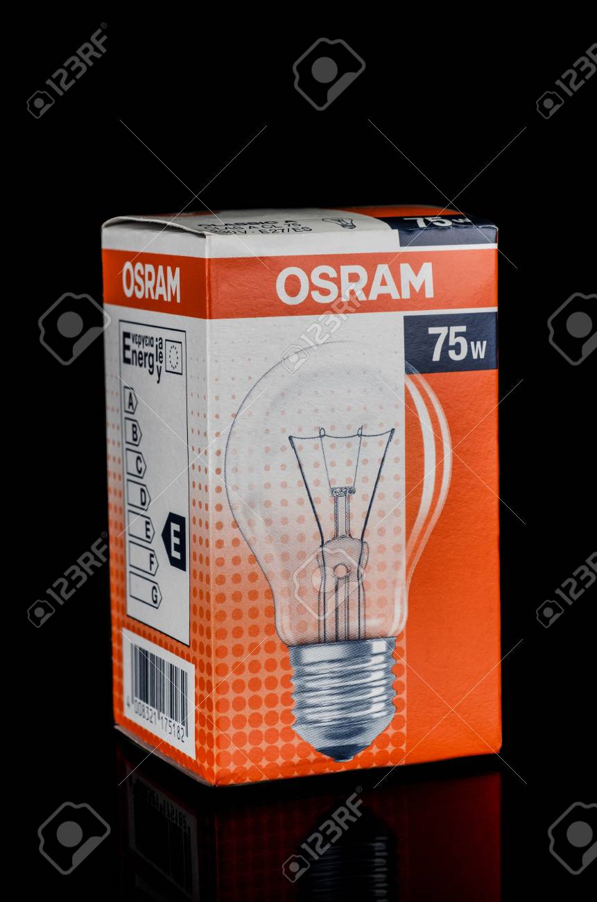 osram bulb 75 watt box on black background stock photo picture and
