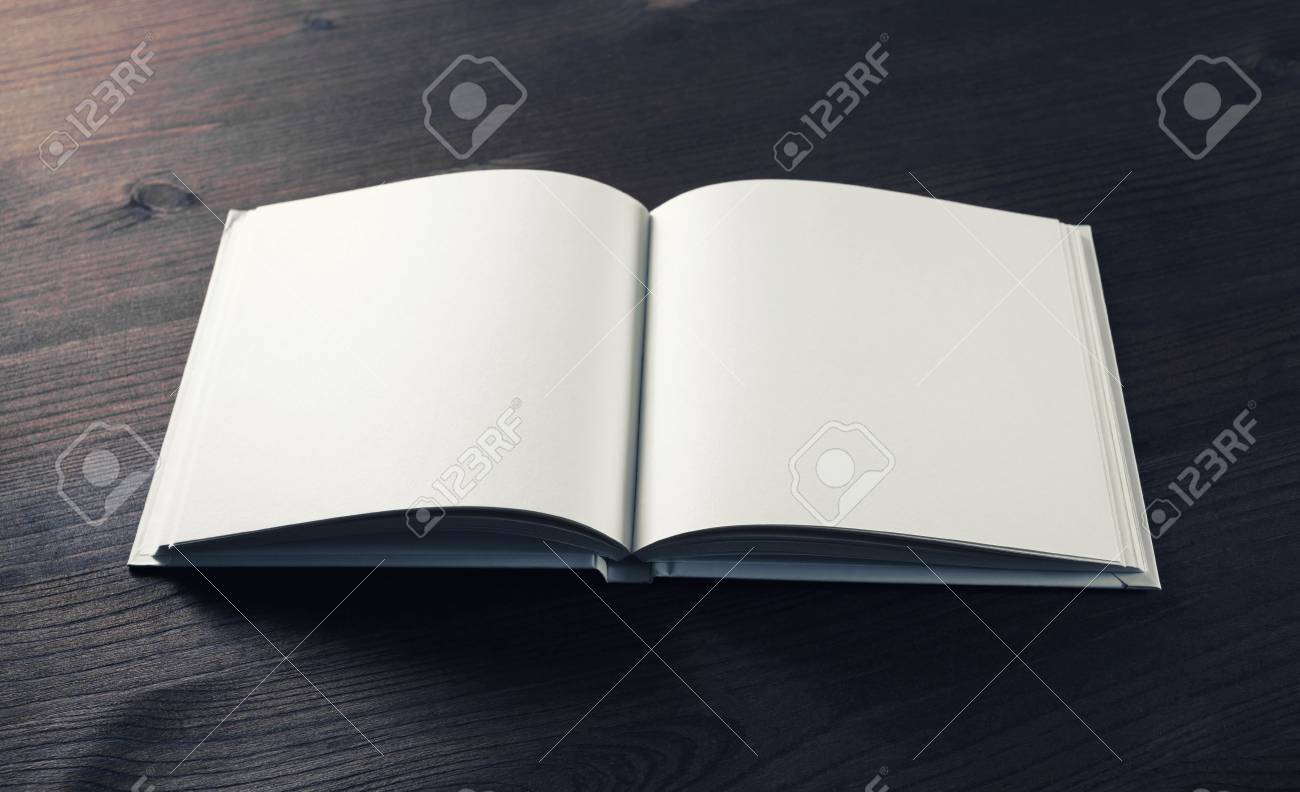blank open booklet on wooden background mock up for graphic stock open booklet