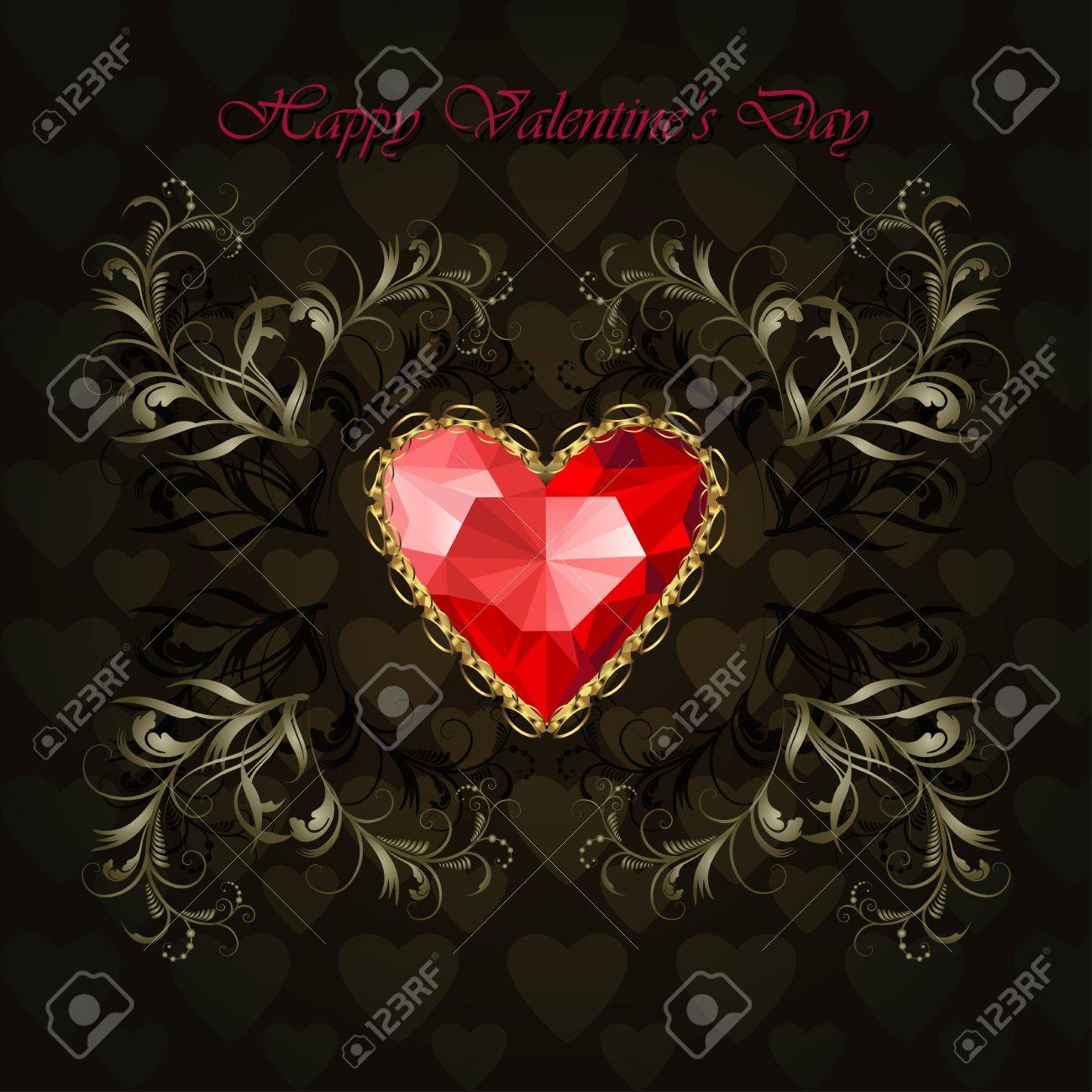 高級黒赤ダイヤモンド ハートと金の装飾品装飾背景 のイラスト素材 ベクタ Image