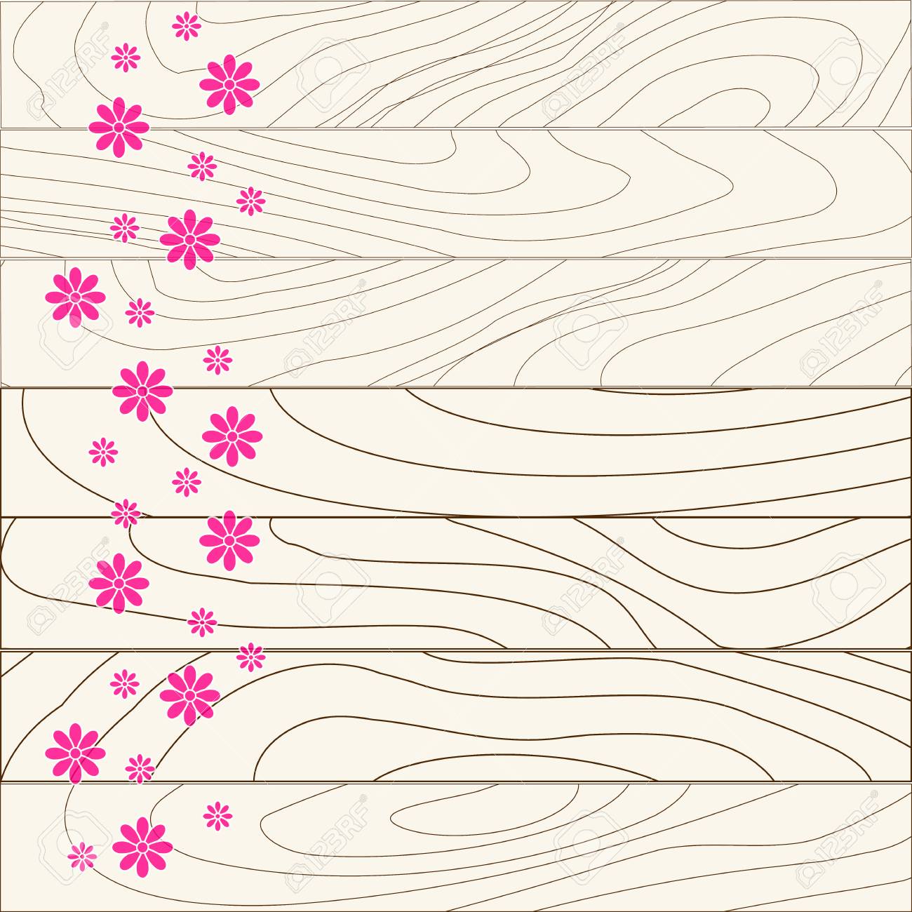 Light Color Wooden Texture Background With Pink Flower Vector