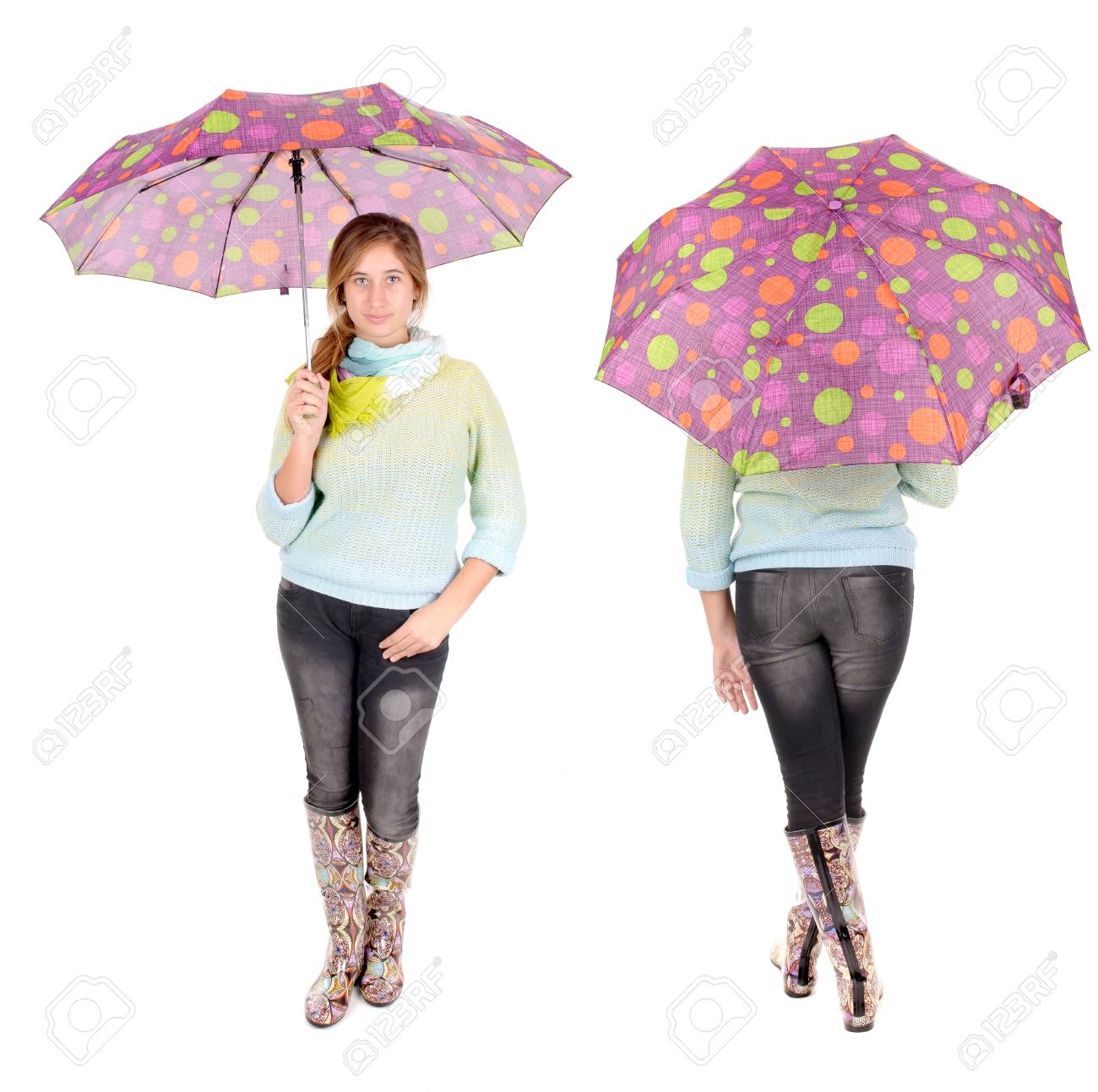 Junge Madchen Mit Regenschirm In Weissem Hintergrund Lizenzfreie Fotos Bilder Und Stock Fotografie Image