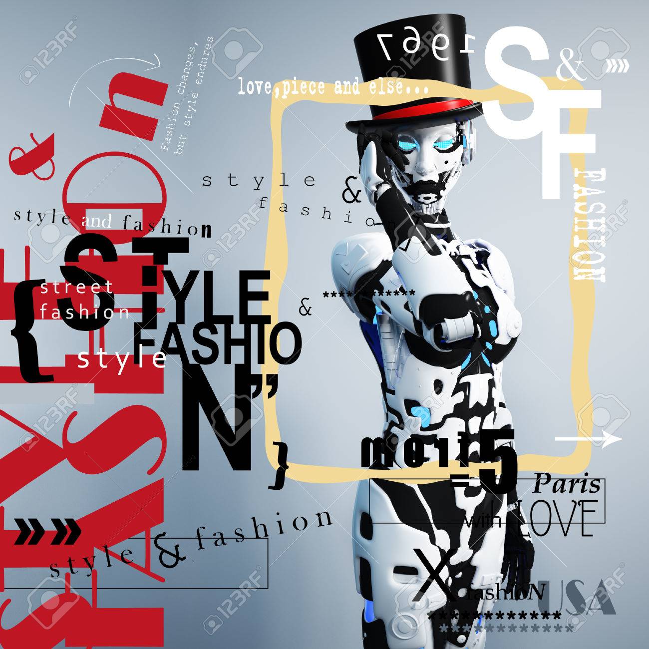 3 D イラスト サイバー パンクのスタイルのファッションの女の子 未来的なファッション アンドロイド の写真素材 画像素材 Image