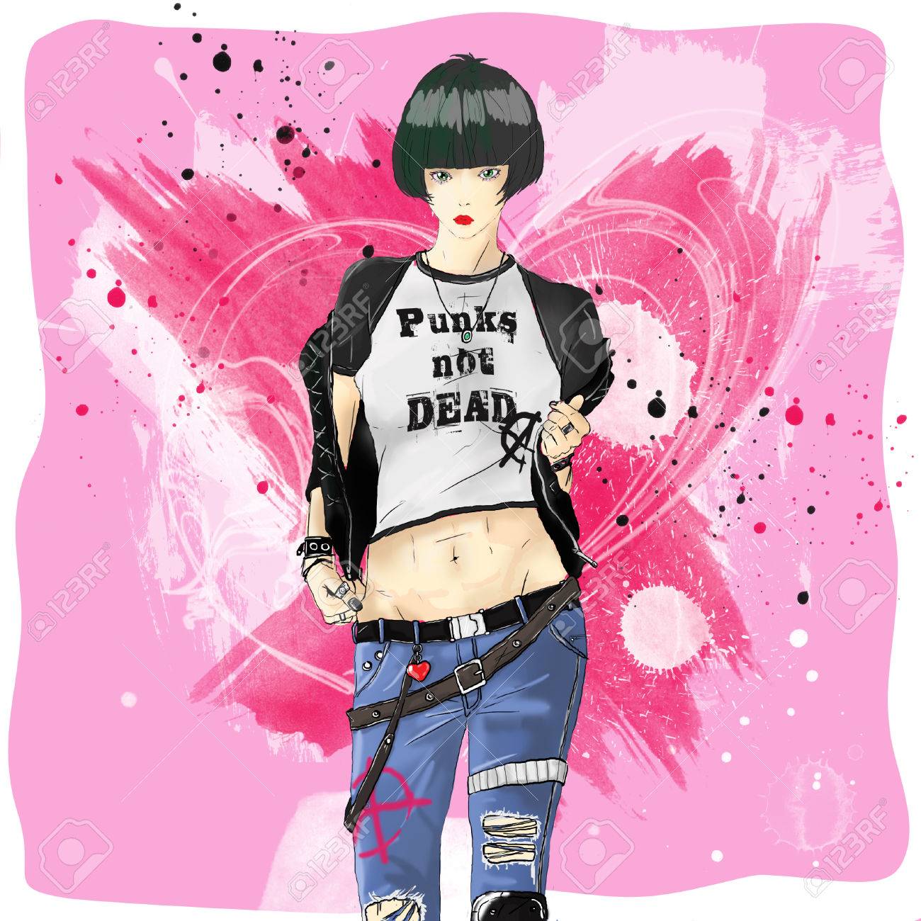 Fashion Sketch Drawing Girl In Style Punk