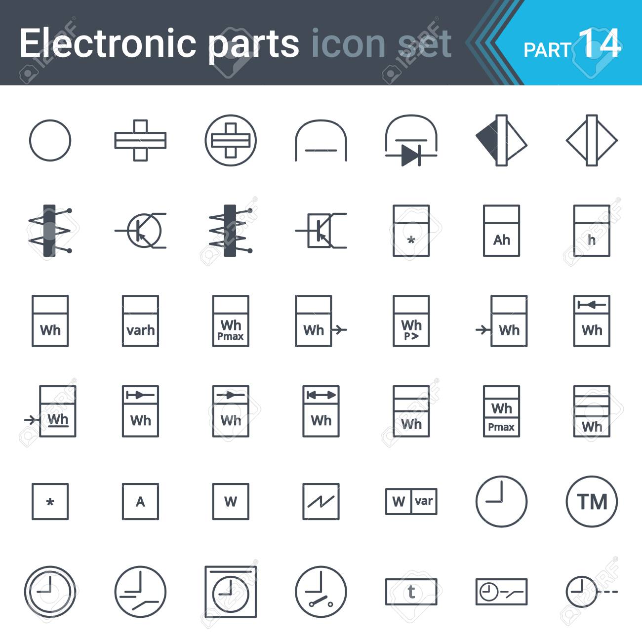 Electric and electronic circuit diagram symbols of meters, recorders, counters, integrators, registrars