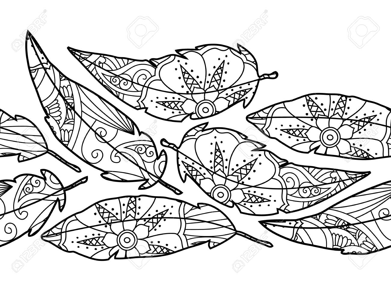 華やかな鳥の羽が白い背景で隔離のシームレスな背景は 質の良い大人用と子供用抗ストレスの塗り絵 ベクトルの図 のイラスト素材 ベクタ Image 79282455