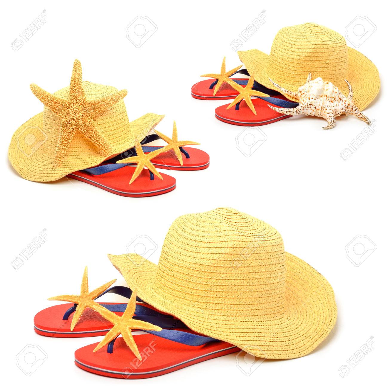 Flip flops with starfishes isolated on white. - 76709041 Flip flops with starfishes isolated on white. - 76709041