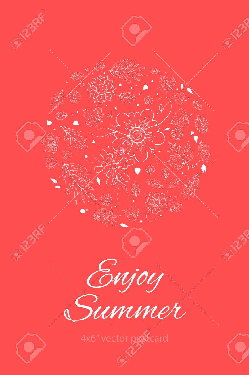 Download Red Spring Or Summer Leaves And Flowers Design Template 4x6 Royalty Free Cliparts Vectors And Stock Illustration Image 61423611