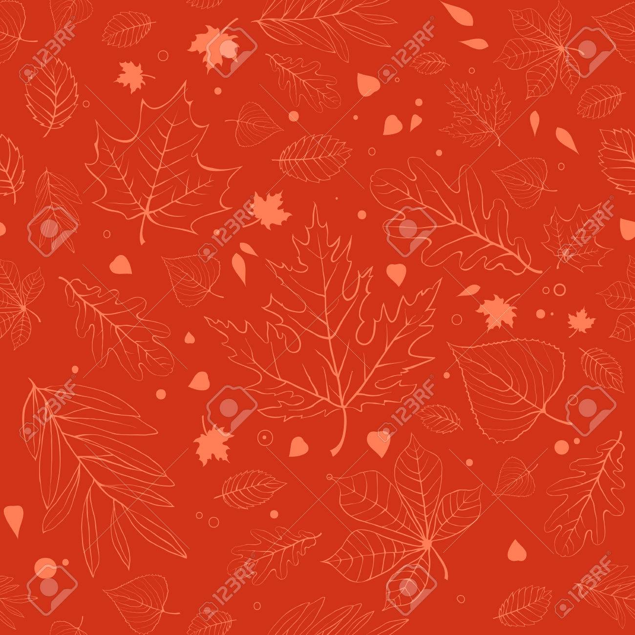 秋の紅葉を概説します 概要とオレンジのシームレス パターンの葉シルエット のイラスト素材 ベクタ Image 6311
