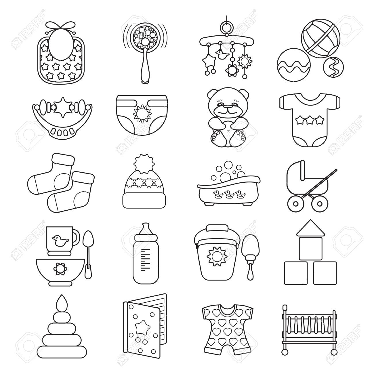 白で隔離かわいい赤ちゃんアイコンのベクトルを設定します のイラスト素材 ベクタ Image