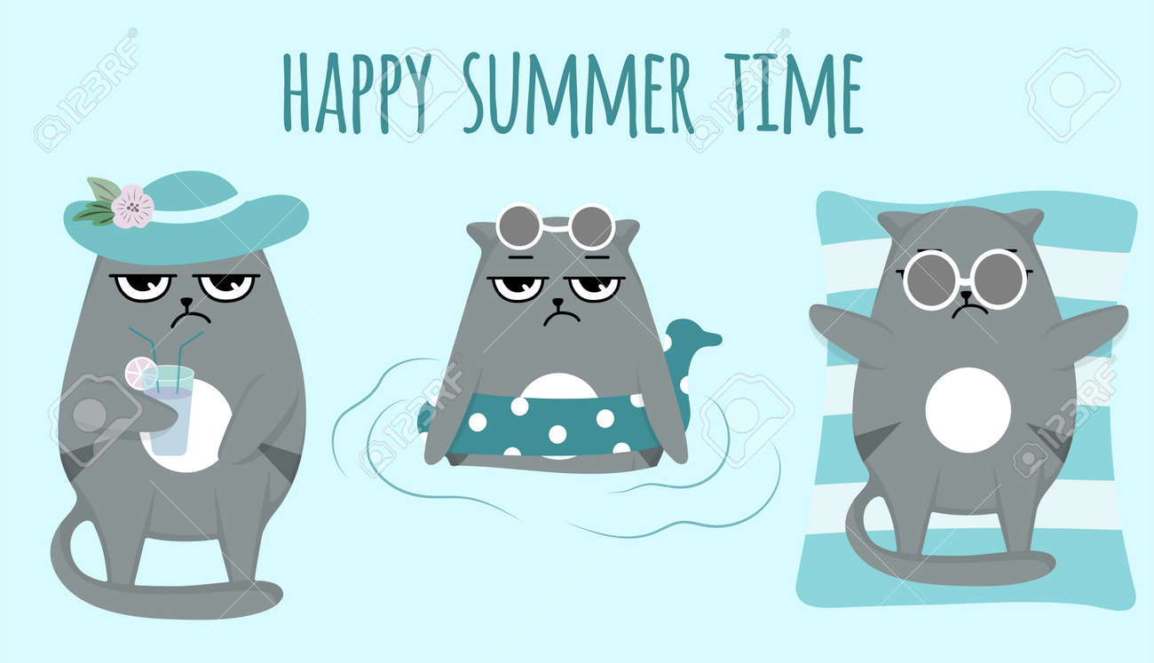 Grumpy Cat Happy Summer Time. Vacation, Rest,relax Royalty Free SVG,  Cliparts, Vectors, and Stock Illustration. Image 165843452., image size:1300x747