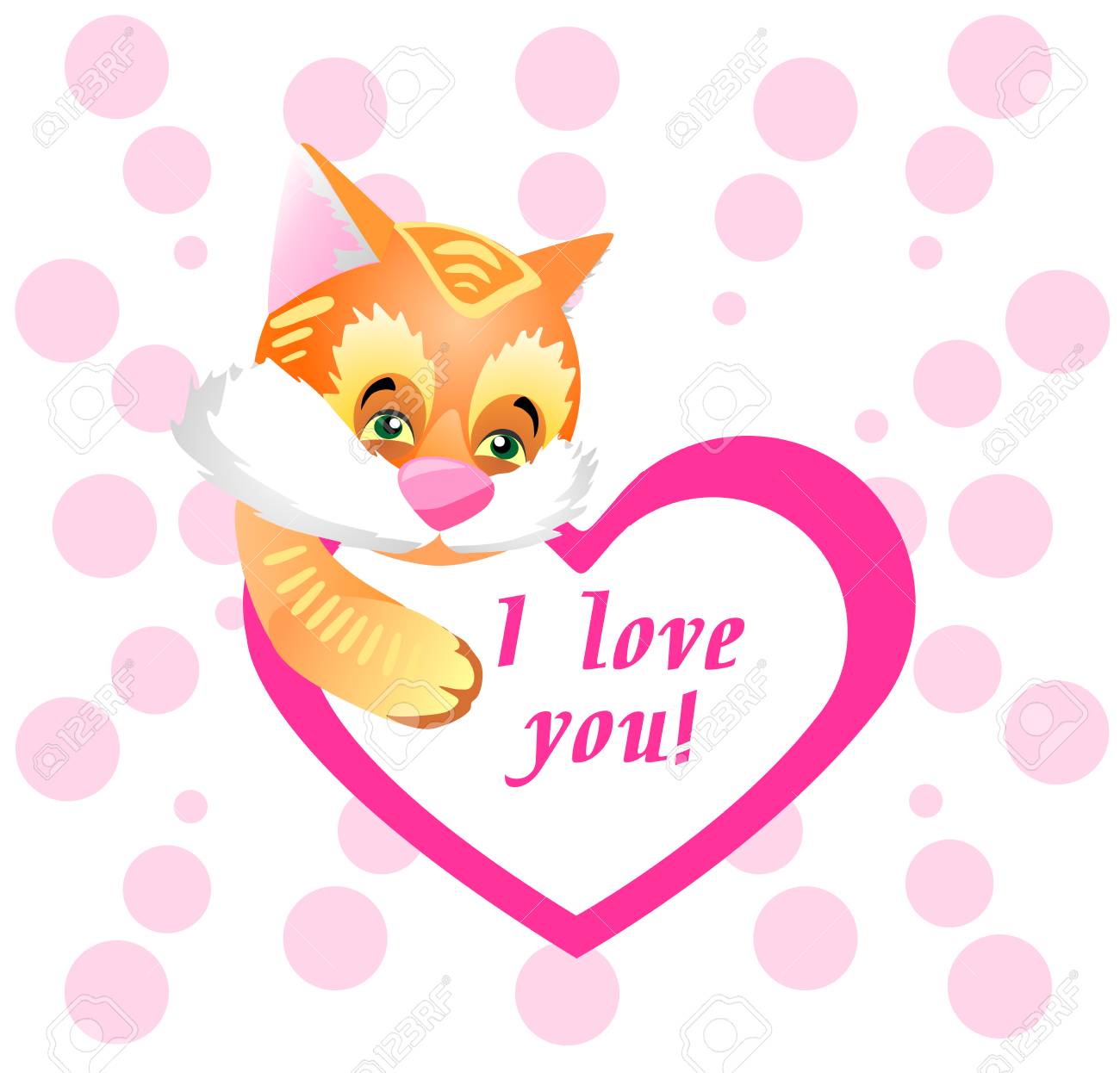 La Carte La Plus Mignonne Pour La Saint Valentin Avec Un Chaton Raye Coeur Et Declaration D Amour Rouge Sur Un Beau Fond Blanc Et Rose Clip Art Libres De Droits Vecteurs