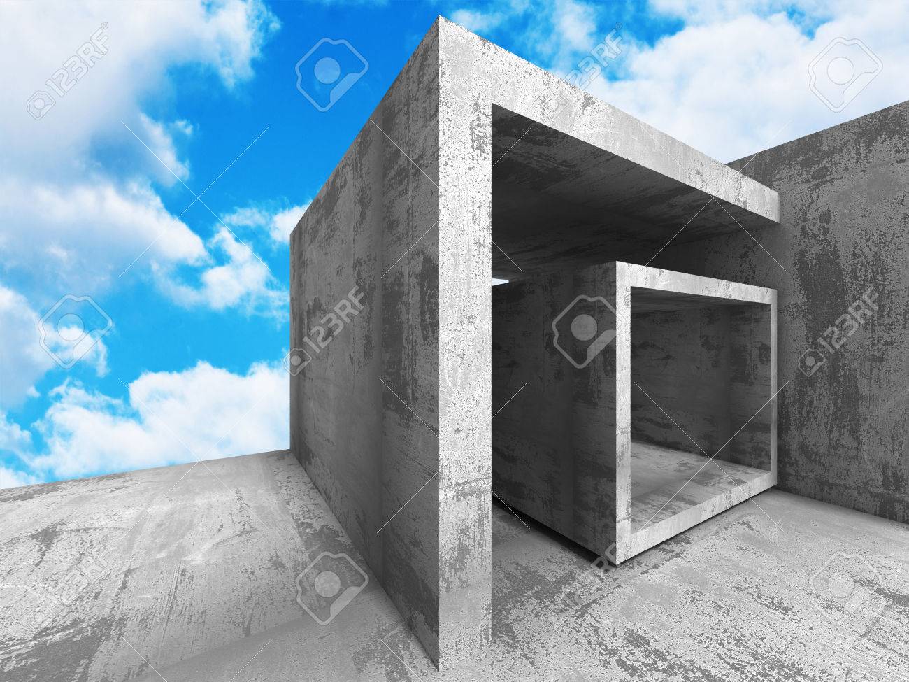 コンクリートの幾何学的な建築都市背景 3 D レンダリング図 の写真素材 画像素材 Image