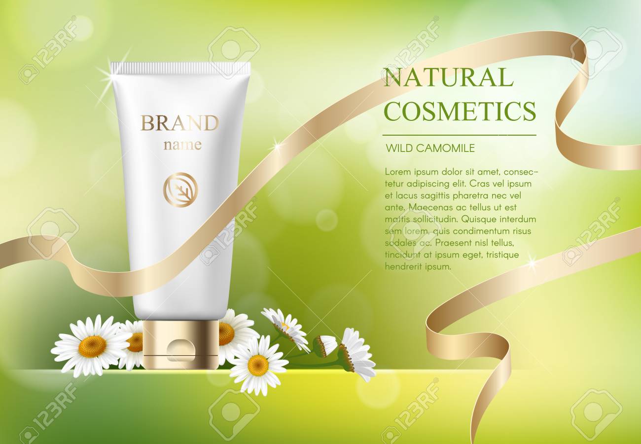 Download Ads Template Blank Skin Care Mockup With Realistic Daisy Plastic Royalty Free Cliparts Vectors And Stock Illustration Image 76801336