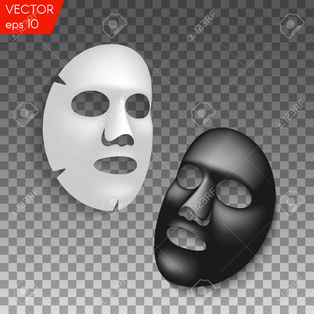 Realistic black and white facial cosmetic sheet mask on transparent background - 76801343 Realistic black and white facial cosmetic sheet mask on transparent background - 76801343