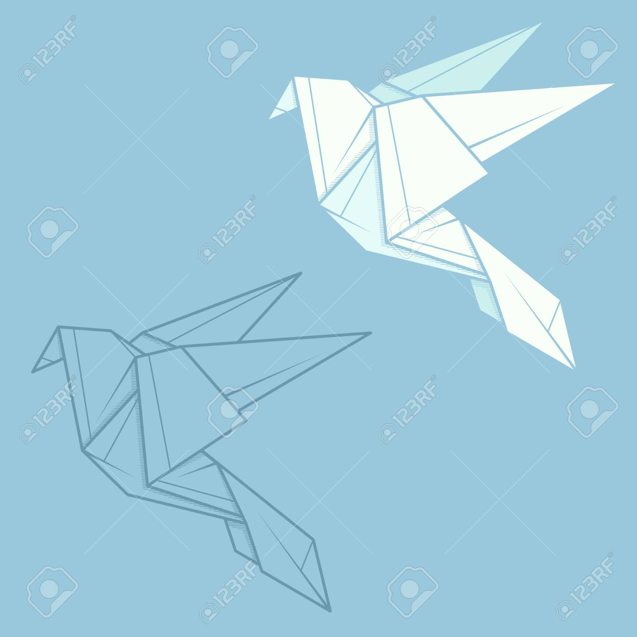 Establecer Origami De Papel De Ilustración Vectorial Simple Y Dibujo De Contorno De La Paloma
