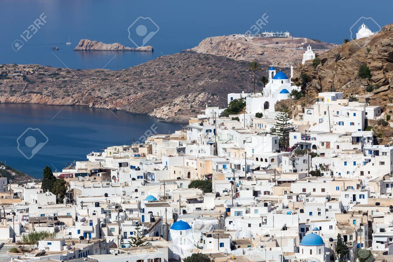 aerial view of chora town ios island cyclades aegean greece chora