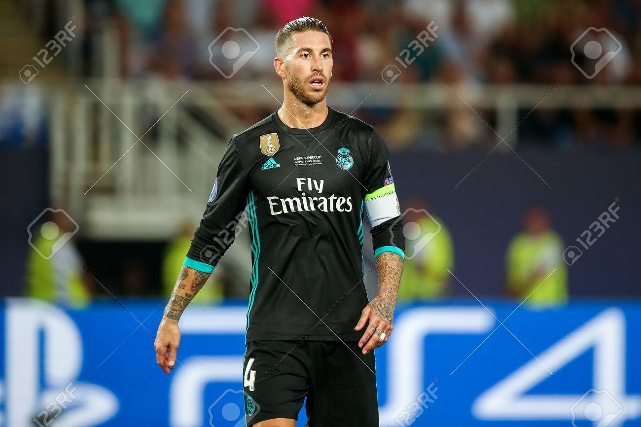 Skopje, FYROM - August 8,2017: Real Madrid Sergio Ramos During The UEFA  Super Cup Final Match Between Real Madrid And Manchester United At Philip  II Arena In Skopje Stock Photo, Picture and