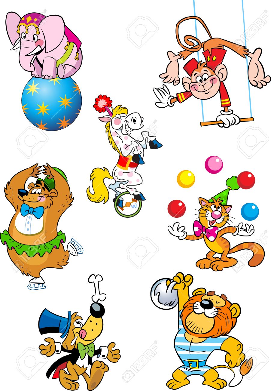 Die Abbildung Zeigt Verschiedene Tiere Die Im Zirkus Illustration