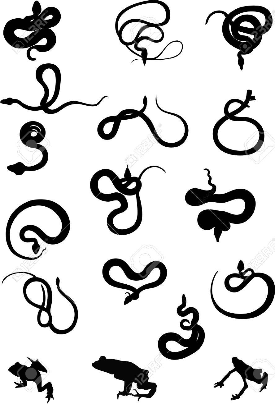 図は 一連の異なるヘビのシルエットの黒の色でのイラスト素材 ベクタ Image