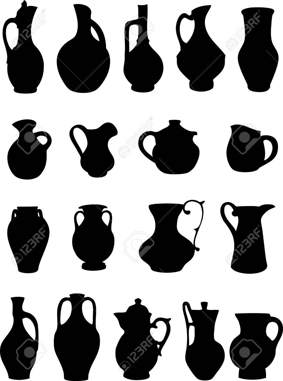the illustration shows a group of ancient and modern pitchers