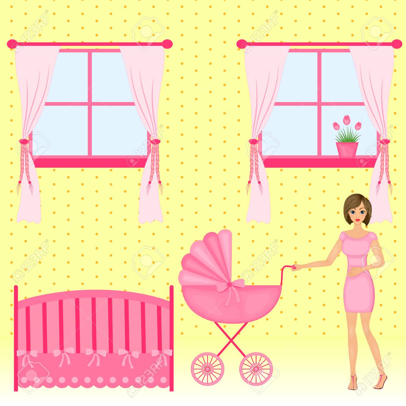 Baby Room Interior Flat Design Newborn Baby Room With Window Royalty Free Cliparts Vectors And Stock Illustration Image 79754355