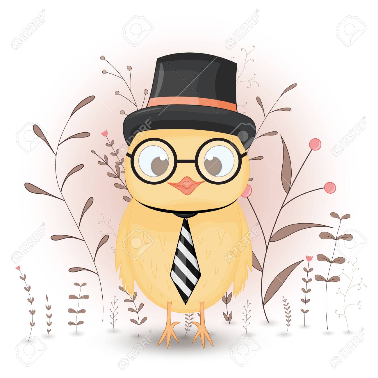 Gift Postcard With Cartoon Animals A Chicken In A Top Hat Tie Royalty Free Cliparts Vectors And Stock Illustration Image