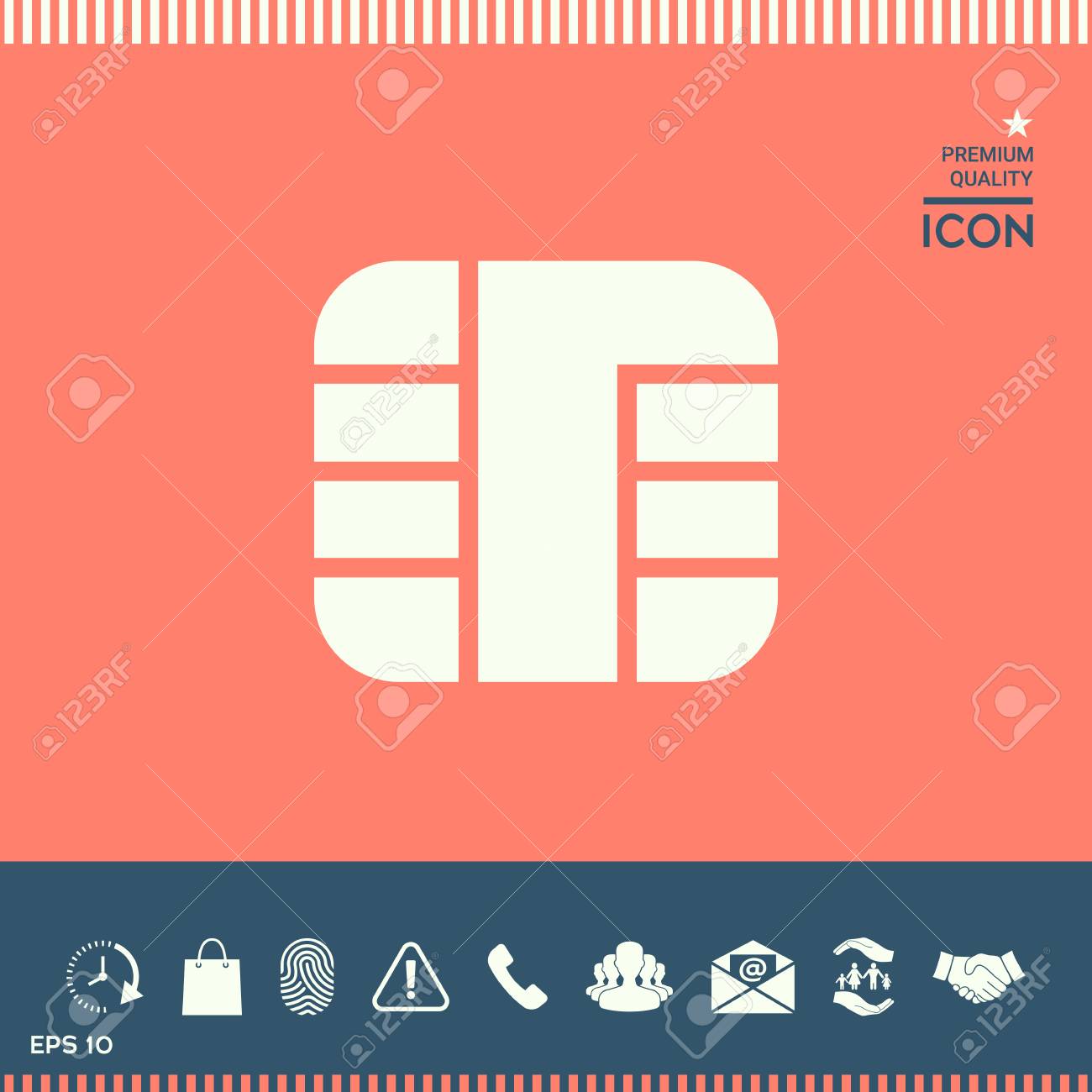 クレジットカードアイコンのチップ 色付きの背景に孤立した白いシルエットのセキュリティシールのイラスト素材 ベクタ Image