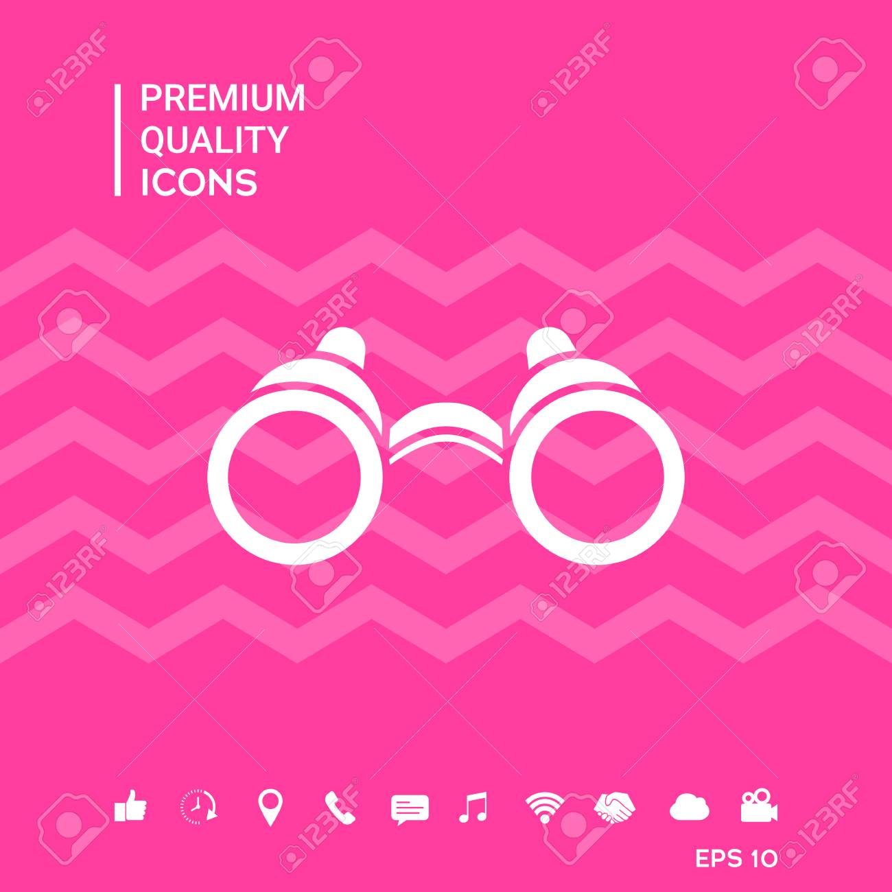 ピンクの背景ベクトルのイラストにスマートフォンツールのアイコンを持つ双眼鏡のシンボルのイラスト素材 ベクタ Image