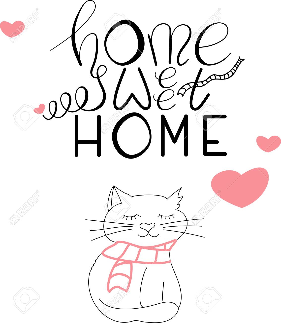 Vector printable lettering Property adorable property and a cat with scarf.. picture relating to Printable Lettering known as Vector printable lettering Property lovable property and a cat with scarf..