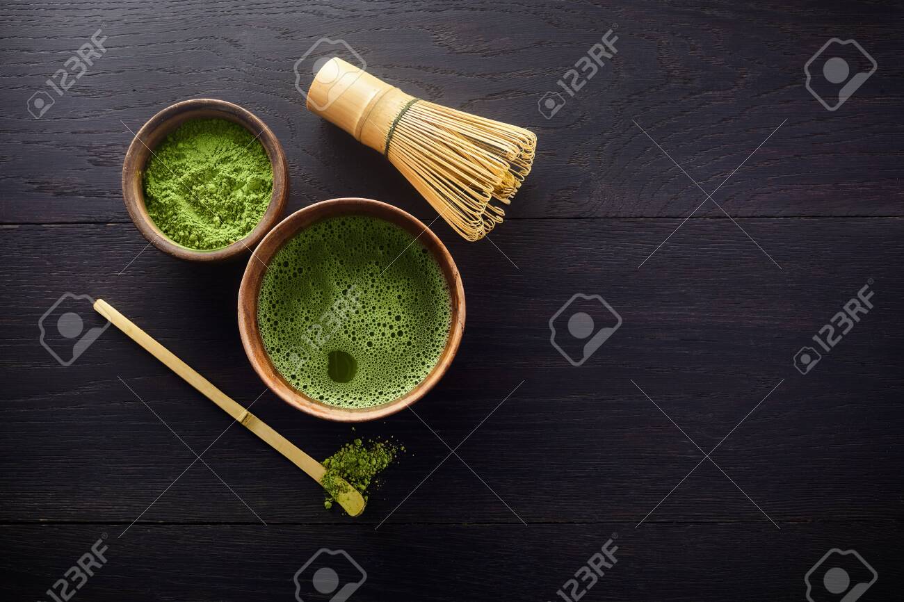Organic green matcha tea ceremony. 