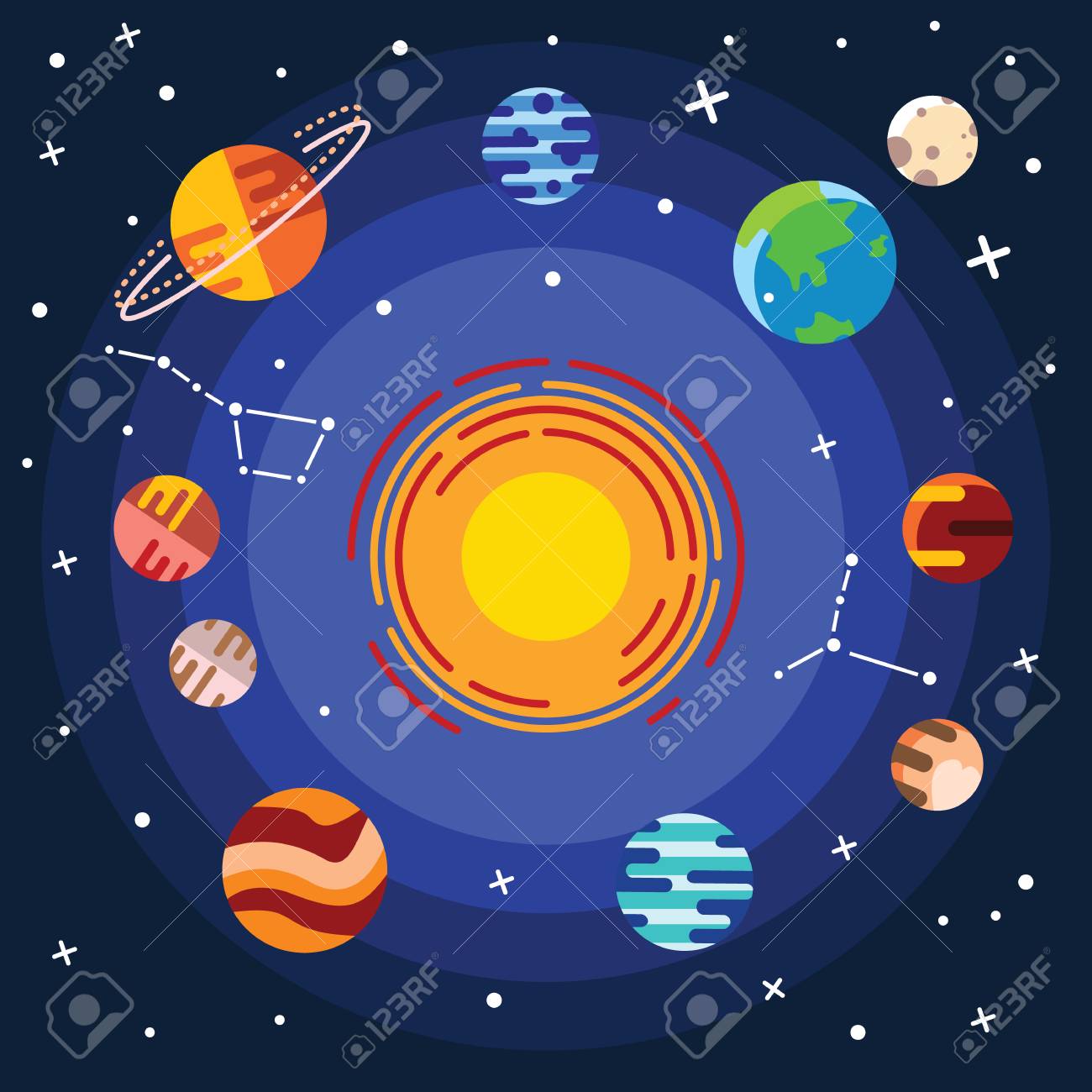 Vector Flat Icon Set Of Solar System Planets