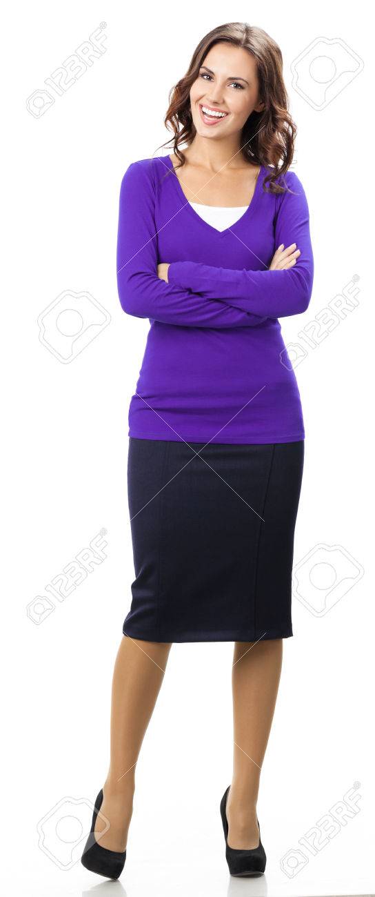 Retrato De Cuerpo Completo De Joven Alegre Mujer Sonriente, En ...