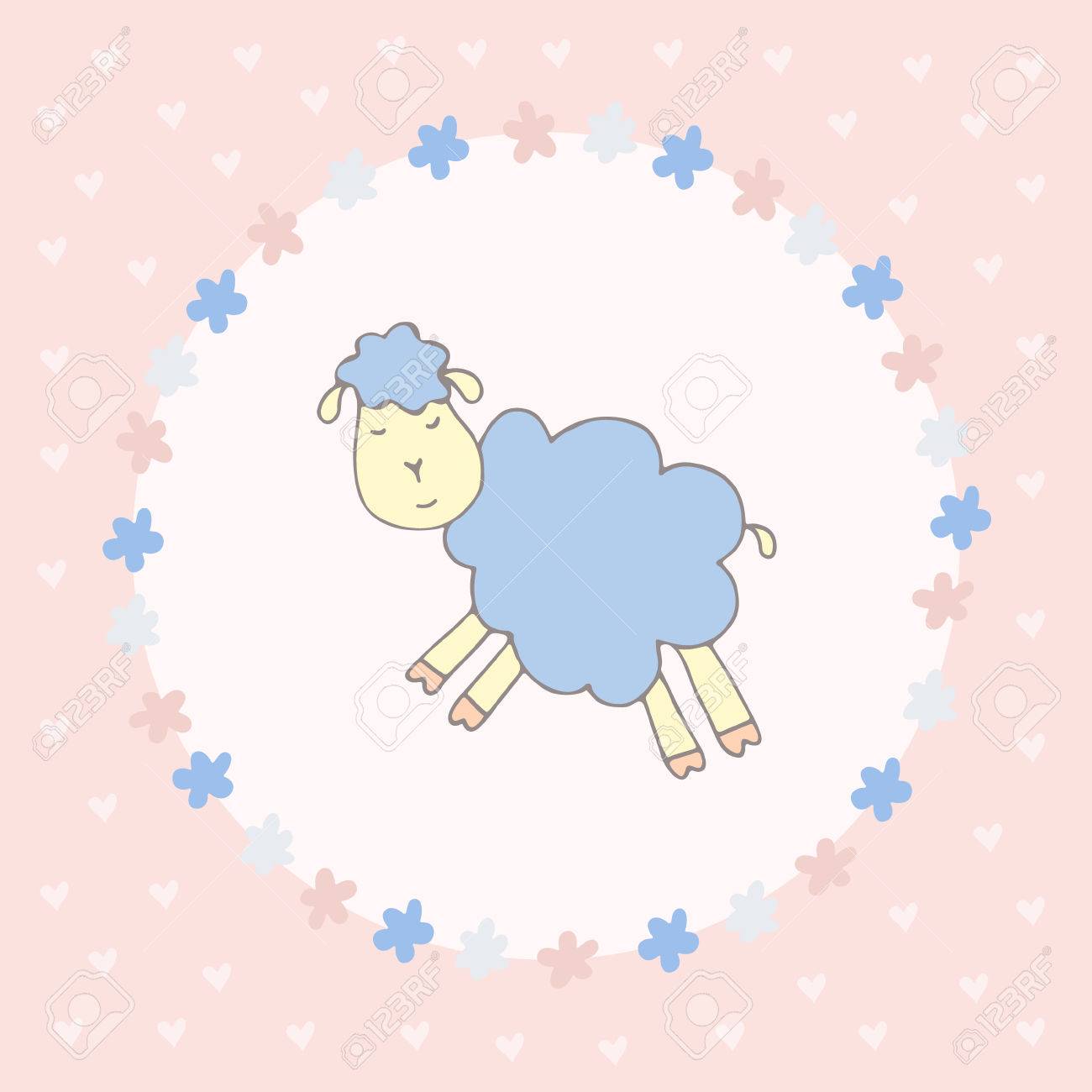 可愛い Sard 寝ている羊 花に囲まれてのイラスト素材 ベクタ Image