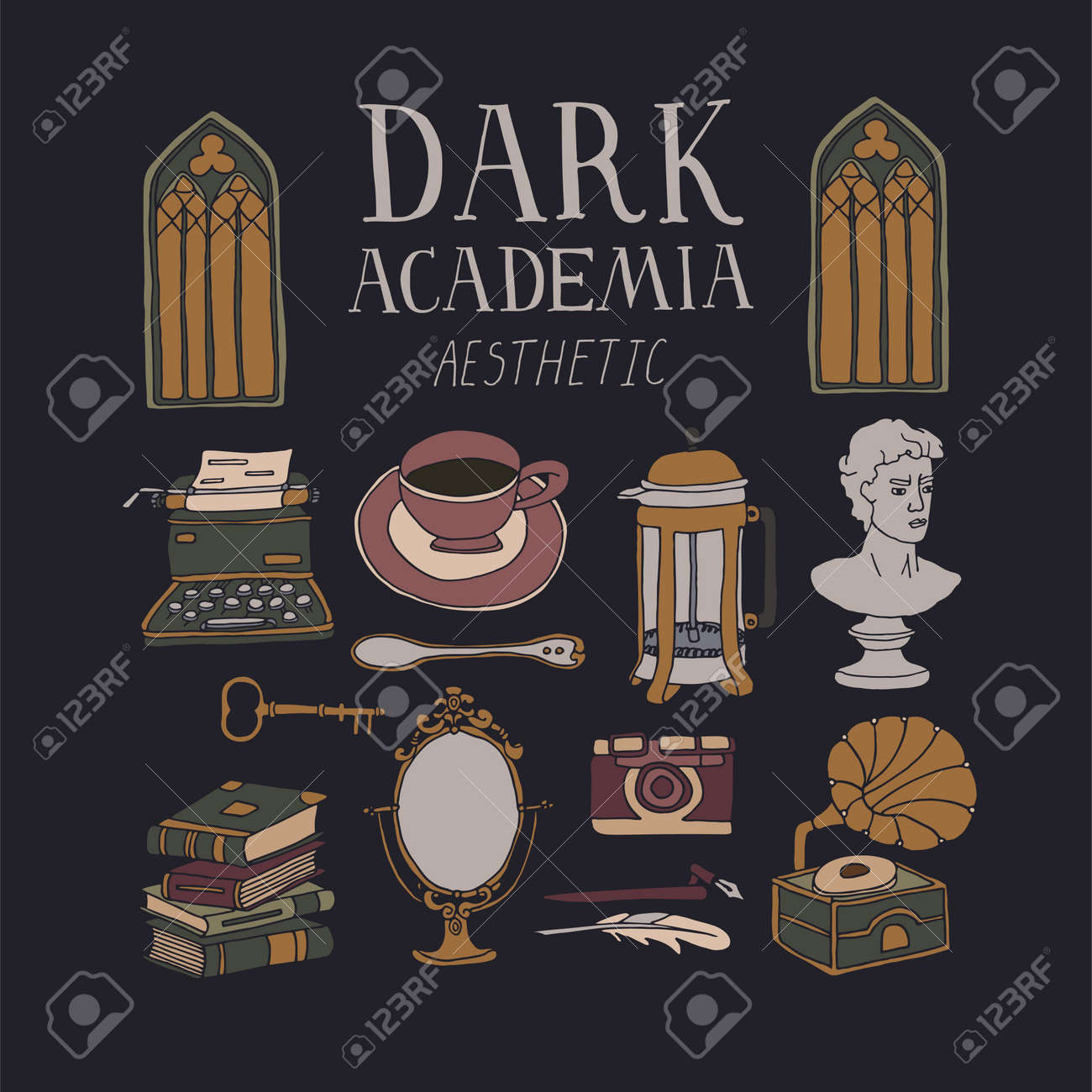 images Dark Academia Aesthetic Banners dark academia room set vintage elements collection bust french
