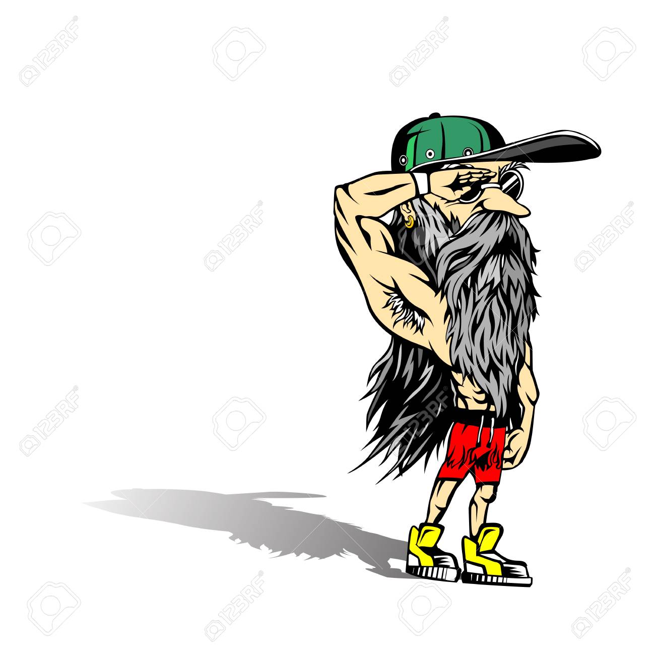 Muscular Old Man With Full Beard And Moustache In Cartoon Illustration.  Royalty Free SVG, Cliparts, Vectors, and Stock Illustration. Image 95136977.