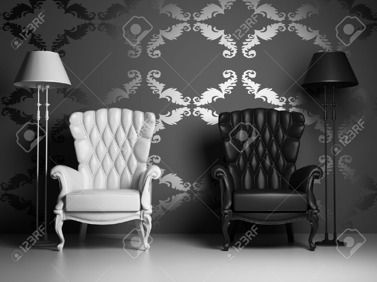 Bianco & Nero Su Poltrone D\'epoca Stile Barocco Wallpaper (3D ... Bianco & Nero Su Poltrone D\'epoca Stile Barocco Wallpaper (3D ...