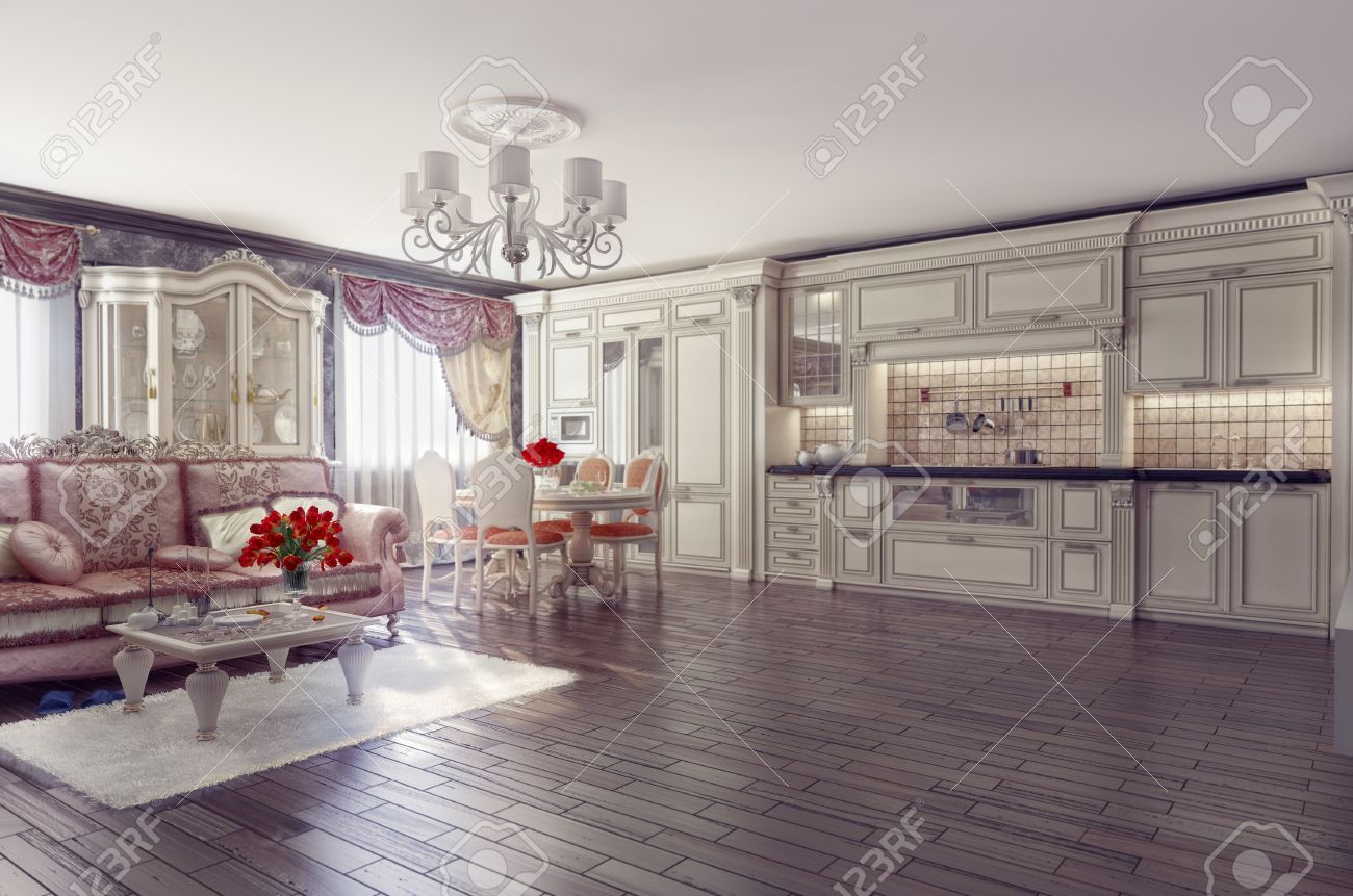 Classic Luxury Kitchen luxury kitchen interior in classic style (3d rendering) stock Classic Luxury Kitchen luxury kitchen interior in classic style (3d rendering) stock