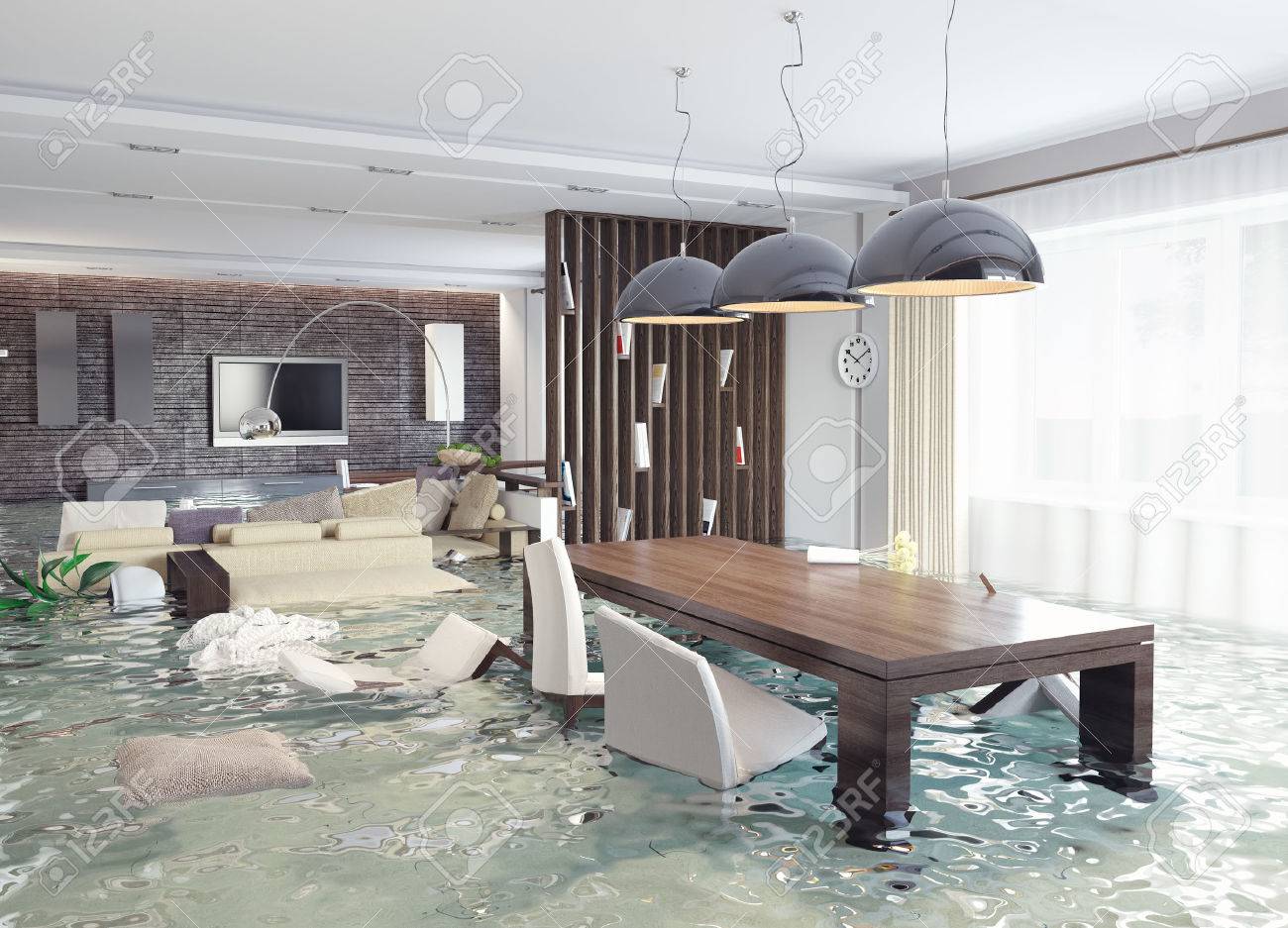 flooding in luxurious interior. 3d creative concept - 28361818 flooding in luxurious interior. 3d creative concept - 28361818